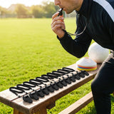 Black sports whistle with lanyard for school and club use