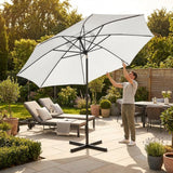 Double-sided garden parasol providing outdoor shade with steel frame