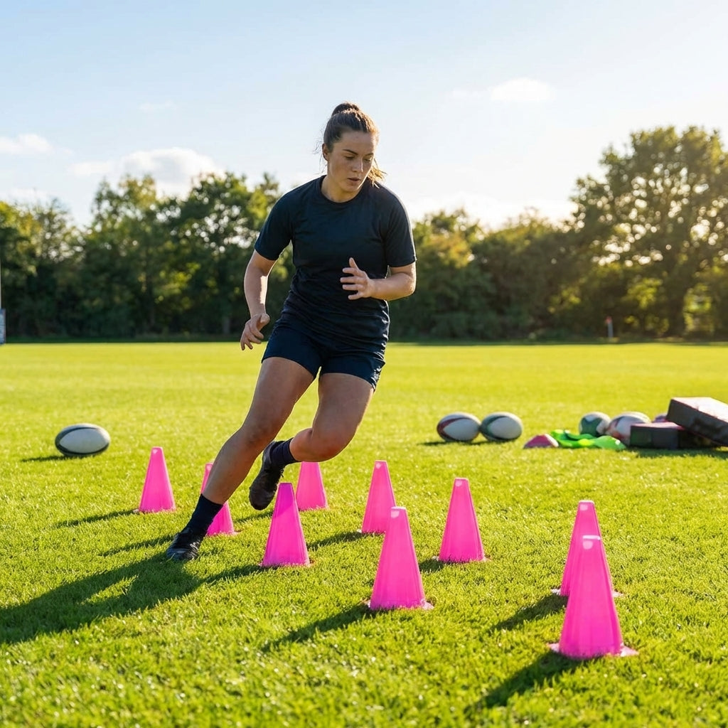 Rugby training marker cones in vibrant colours