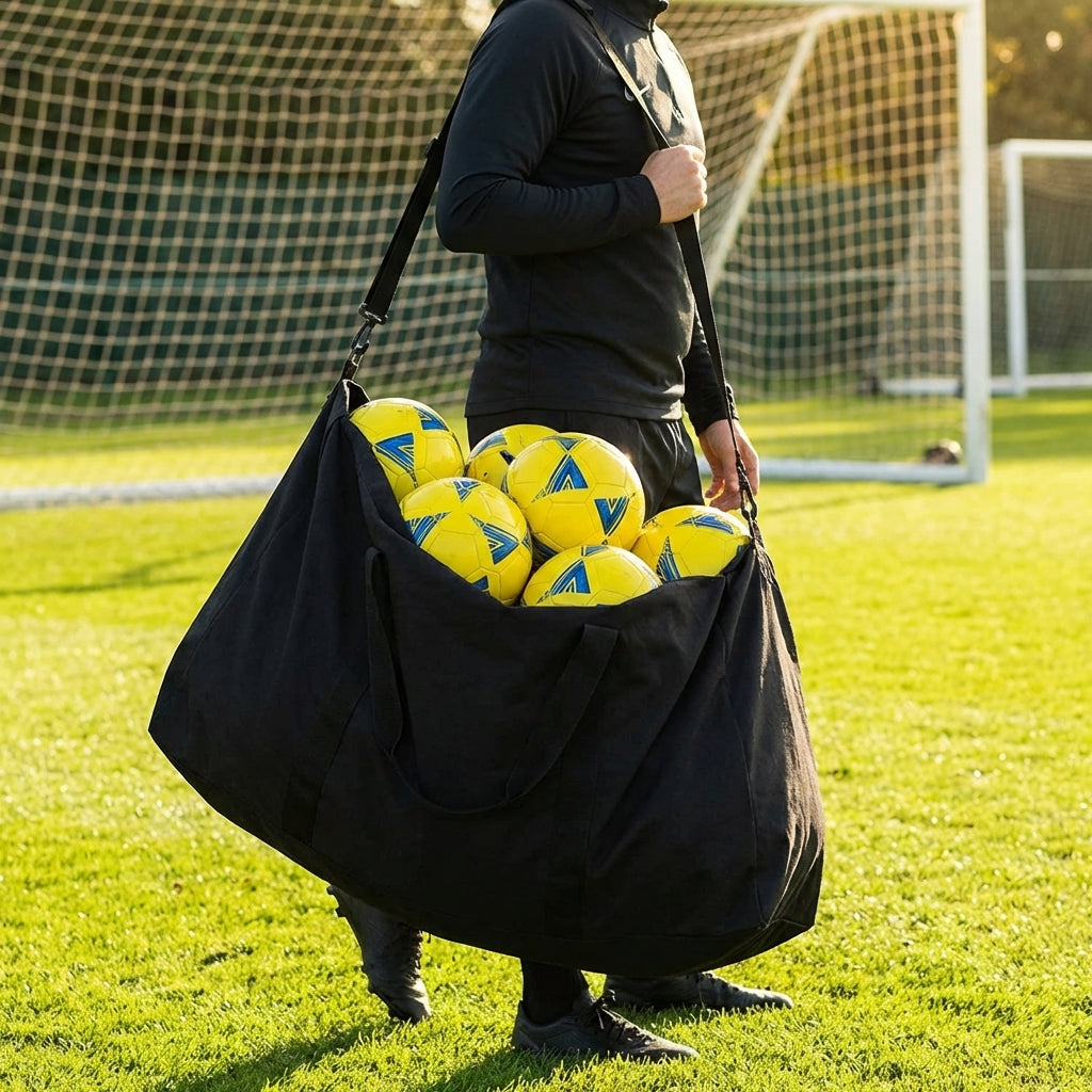 Football carry bag with 12 footballs, durable mesh