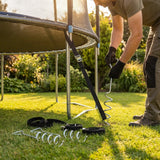Trampoline anchor kits with steel anchors for outdoor use