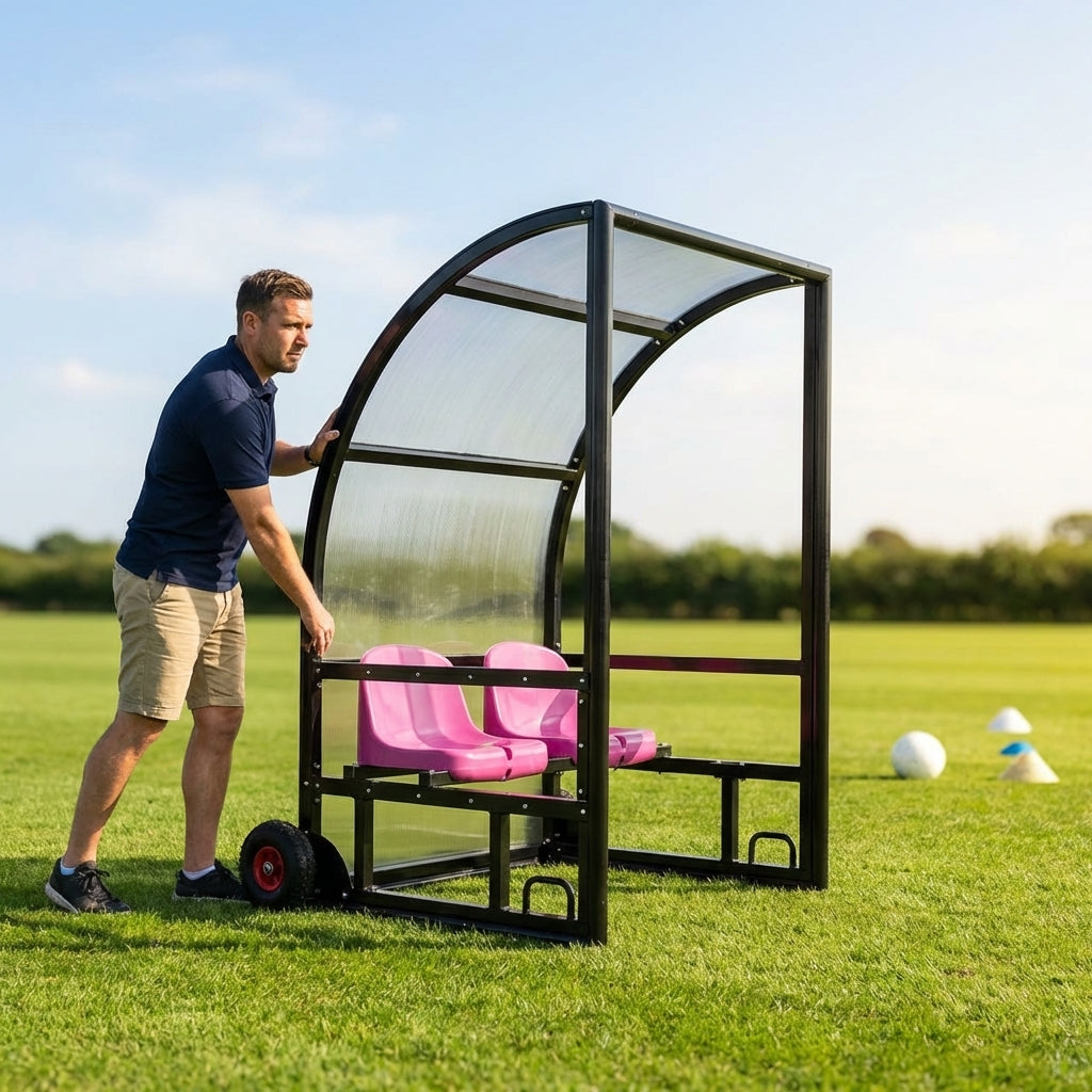 Sports team shelter with aluminium frame and multiple colour options