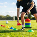 Lacrosse training marker cones in various vibrant colours