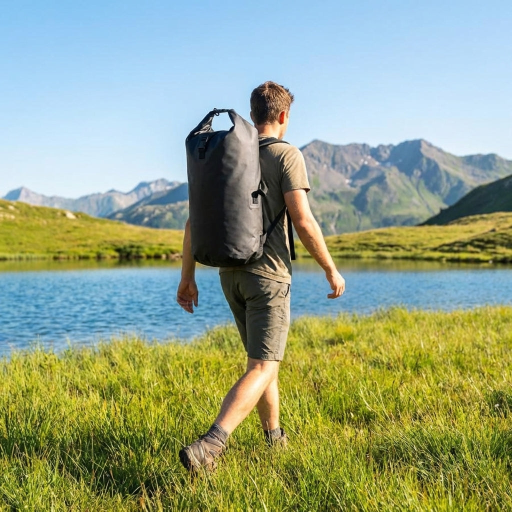 Waterproof dry bag rucksack, 10L capacity in orange, ideal for outdoor sports