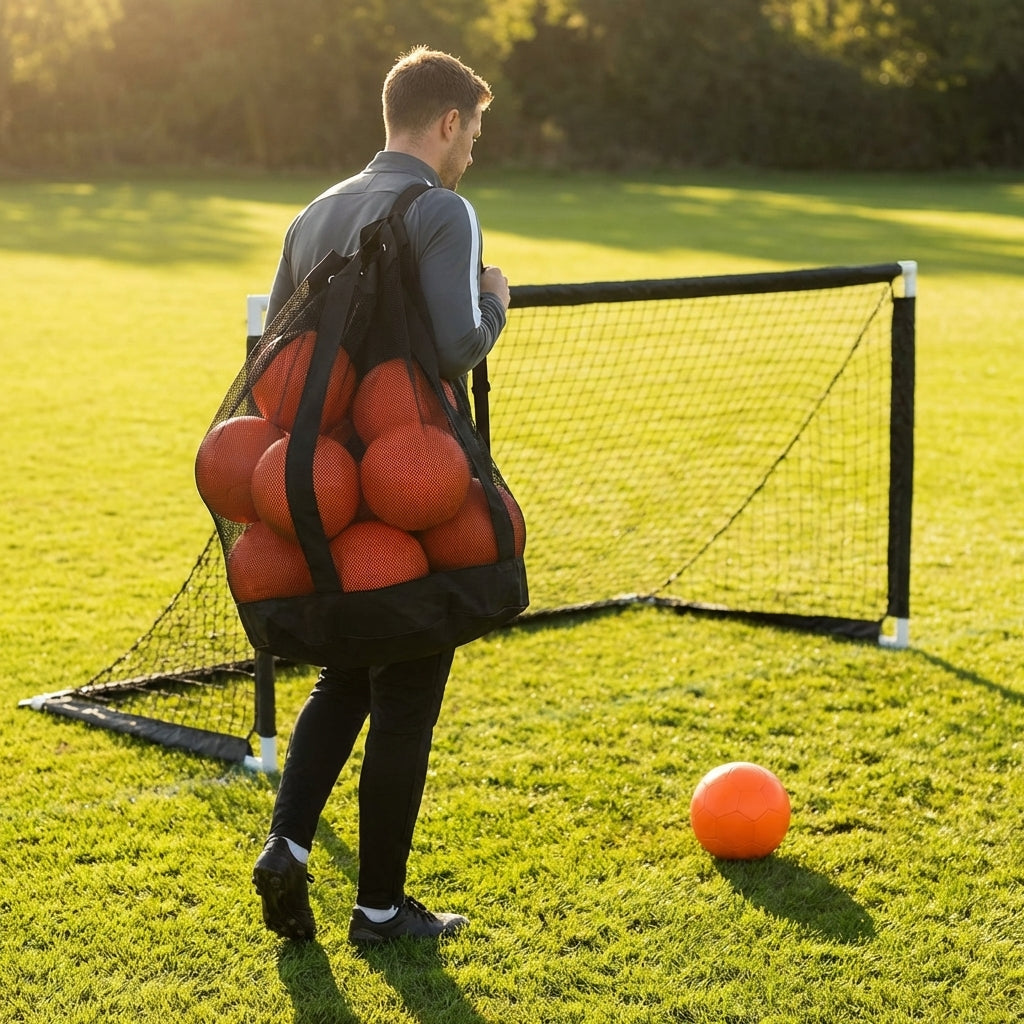 Football carry bag with 12 footballs, durable mesh