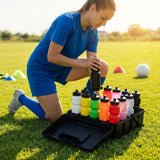Set of 10 BPA-free 750ml sports water bottles with foldable carrier