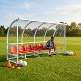 Heavy duty aluminium team shelter with moulded seats