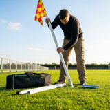 Football corner poles with fluro yellow/orange flags