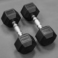 Hex dumbbells with rubber ends and chrome handles