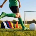 Pre-cut football socks in various sizes and colours for enhanced comfort