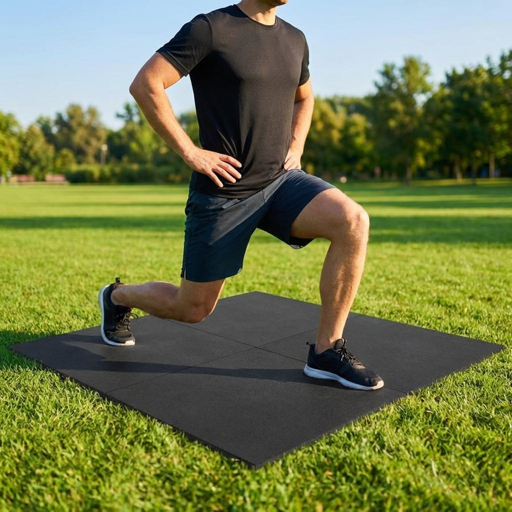 Rubber gym flooring mats, 50cm x 50cm, recycled rubber