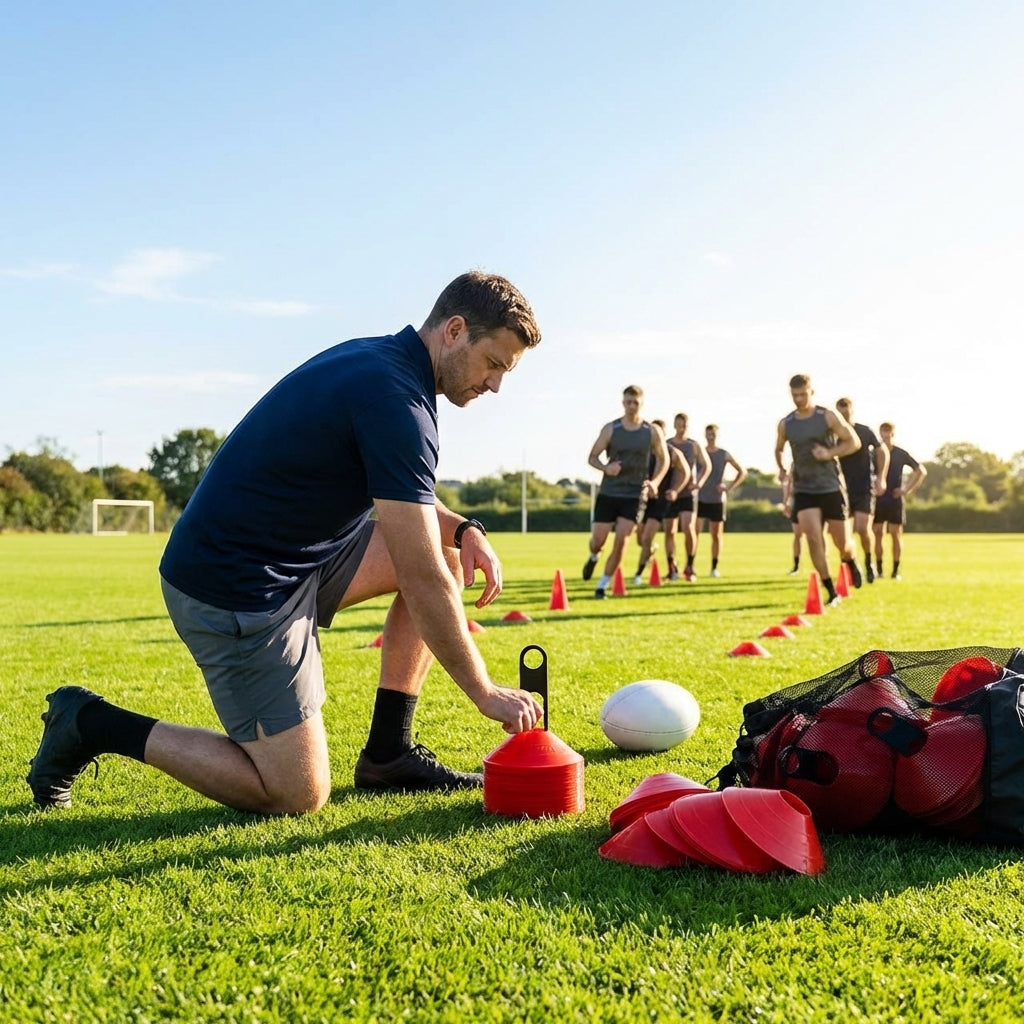 Colourful training marker cones for sports fields