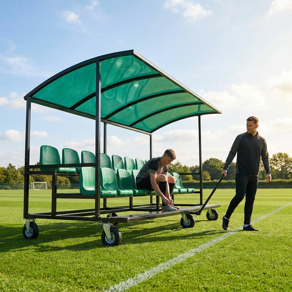 Aluminium sports team shelter with two tiers for sports facilities