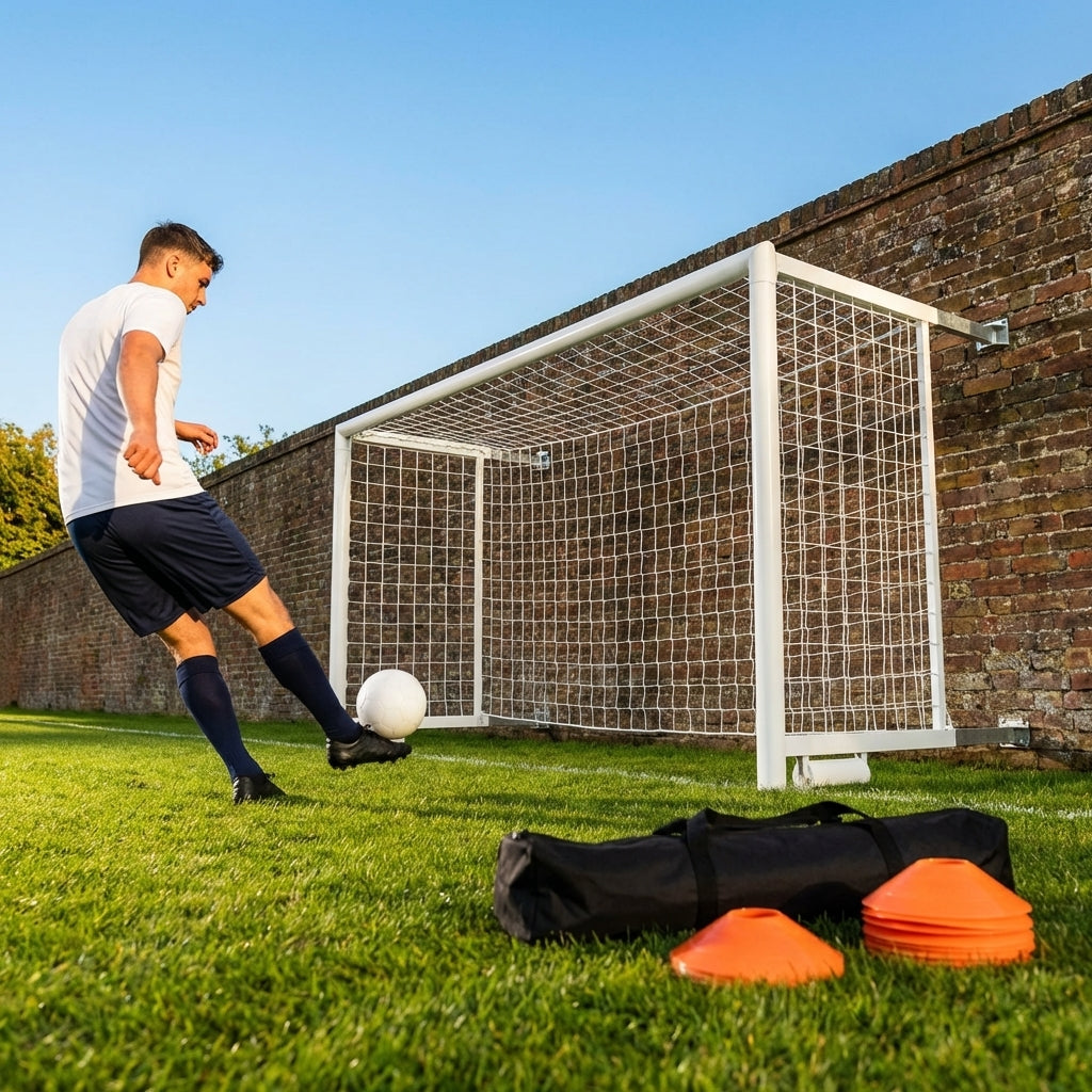Aluminium football goal with folding mechanism