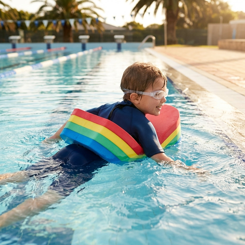 Kids' swimming back float with adjustable buoyancy
