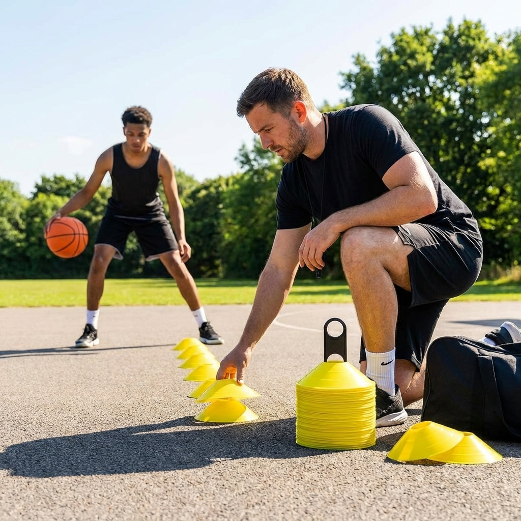 Multi-coloured basketball training marker cones