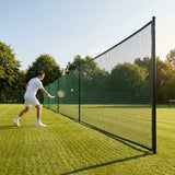 Removable tennis court surround system with steel posts and HDPP netting
