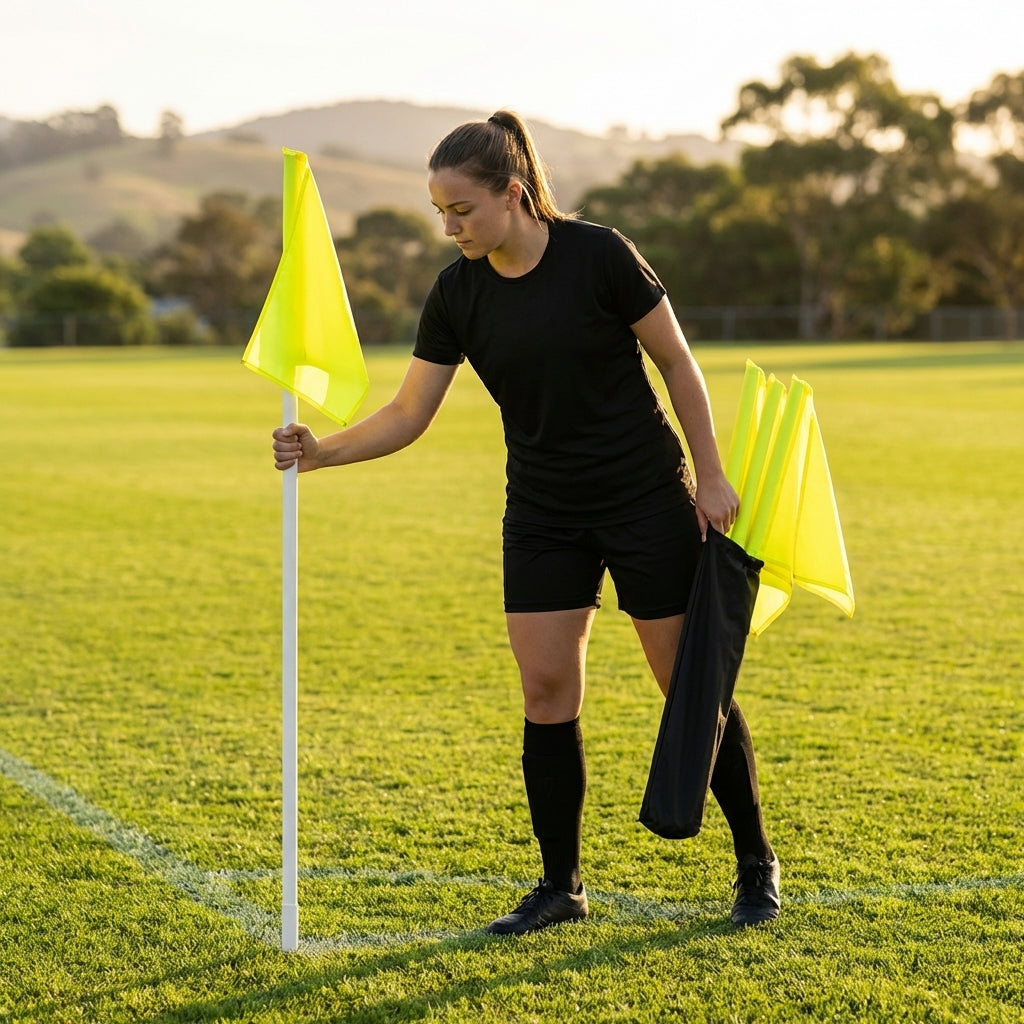 Football corner flag set with bright nylon flags and PVC poles