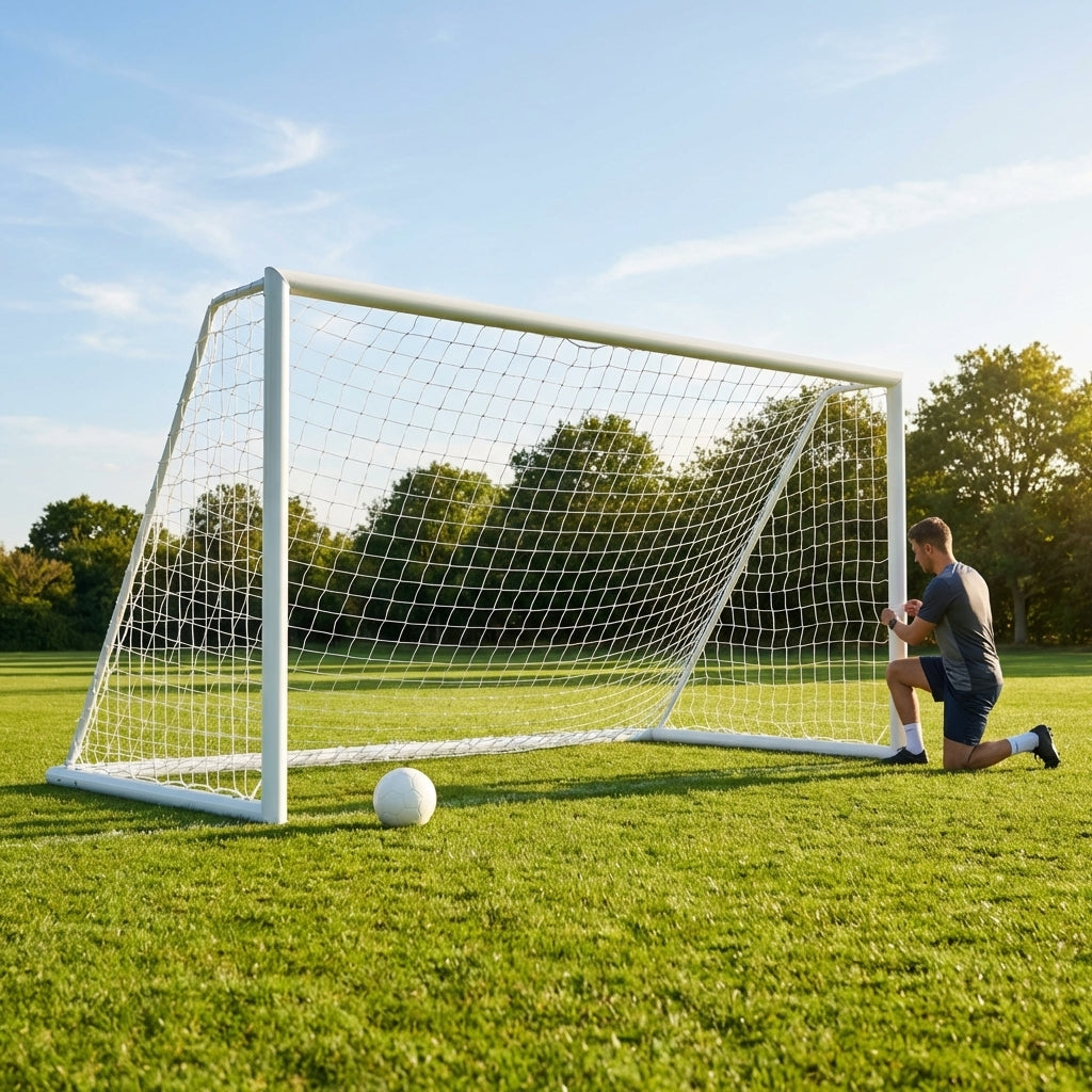 Replacement goal net for 8x6ft football goals in white HDPE