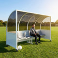 Mobile team shelter with aluminium frame for sports pitches