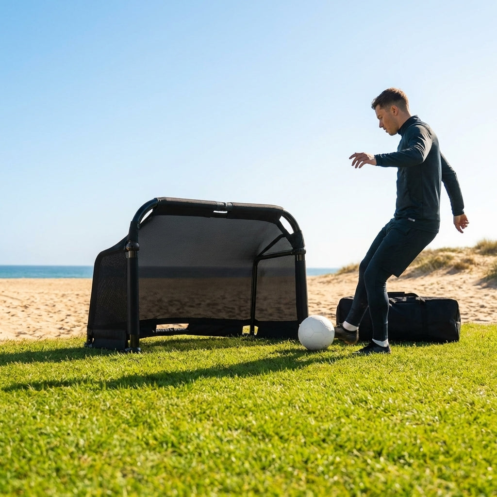 Beach football goal with fluorescent net and aluminium frame