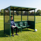 Fixed team shelter with aluminium frame and polycarbonate panels for sports