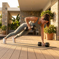 Hex dumbbells with rubber ends and chrome handles