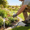 Solar-powered garden lights in black and silver, outdoor pathway lighting