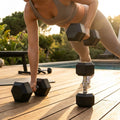 Hex dumbbells with rubber ends and chrome handles