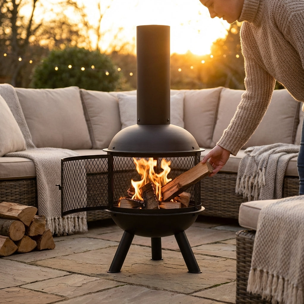 Outdoor Chiminea Fire Pit made of Black Powder-Coated Steel