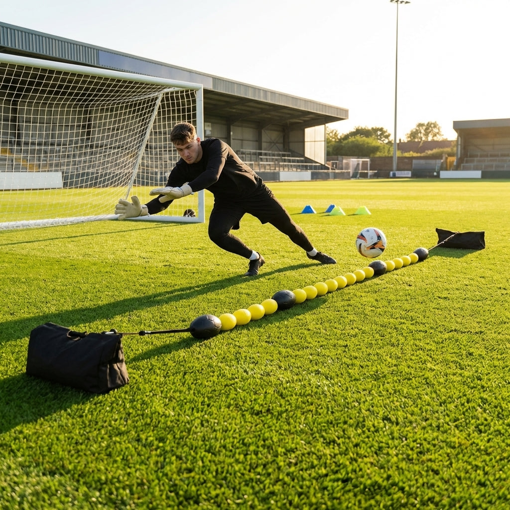 Goalkeeper training rope with floats, ideal for reflex improvement