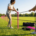 Football crowd control barrier with PVC poles for outdoor use