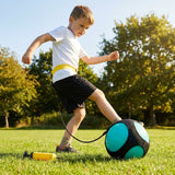 Football kick trainer with adjustable neoprene belt and training ball