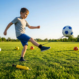Football kick trainer with adjustable neoprene belt and training ball