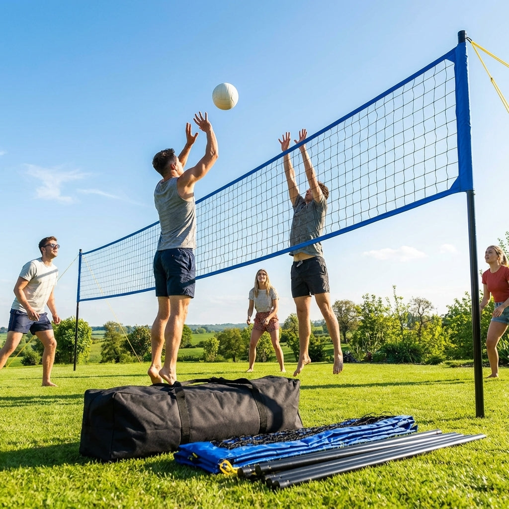 Portable volleyball set with aluminium posts for beach and regulation play