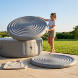 Inflatable hot tub lid in grey and white, energy efficient