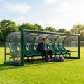 Fixed team shelter with aluminium frame and polycarbonate panels for sports