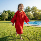 Cotton Towel Poncho in Red, Aqua Blue, and Black for Beach and Pool Use