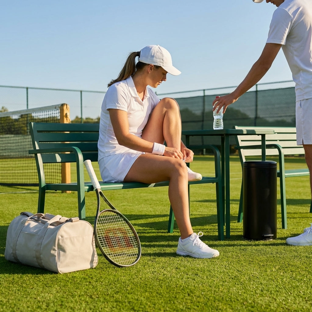 Aluminium tennis court bench in green for tournament use