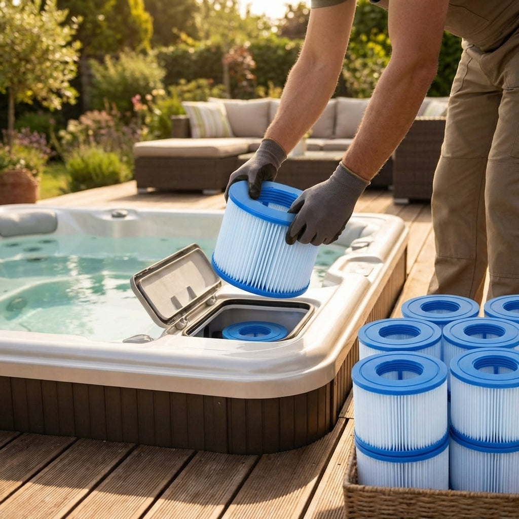Hot tub replacement filter cartridges for inflatable spa systems