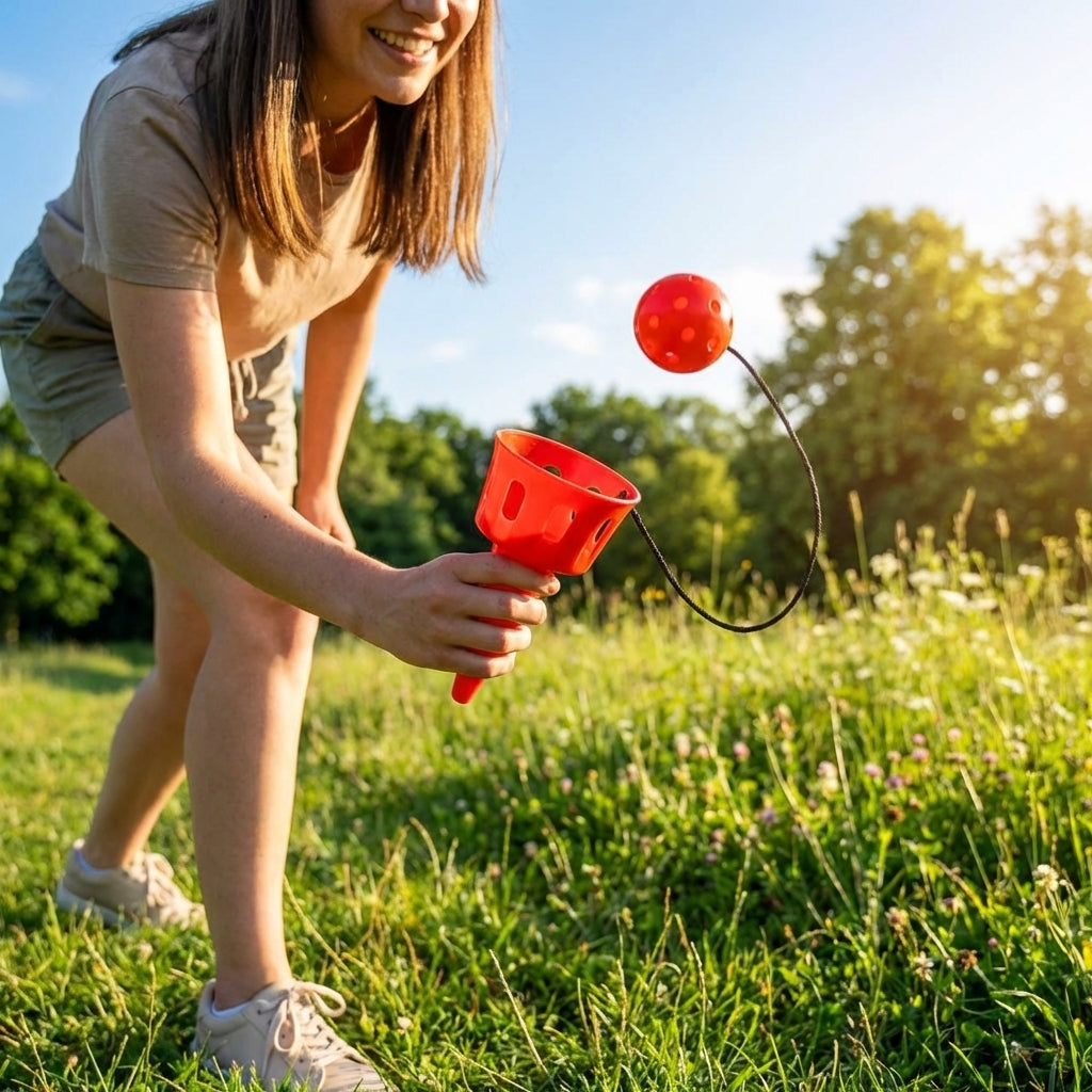 Plastic Cup & Ball Game in vibrant colours for indoor and outdoor fun