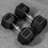 Hex dumbbells with rubber ends and chrome handles