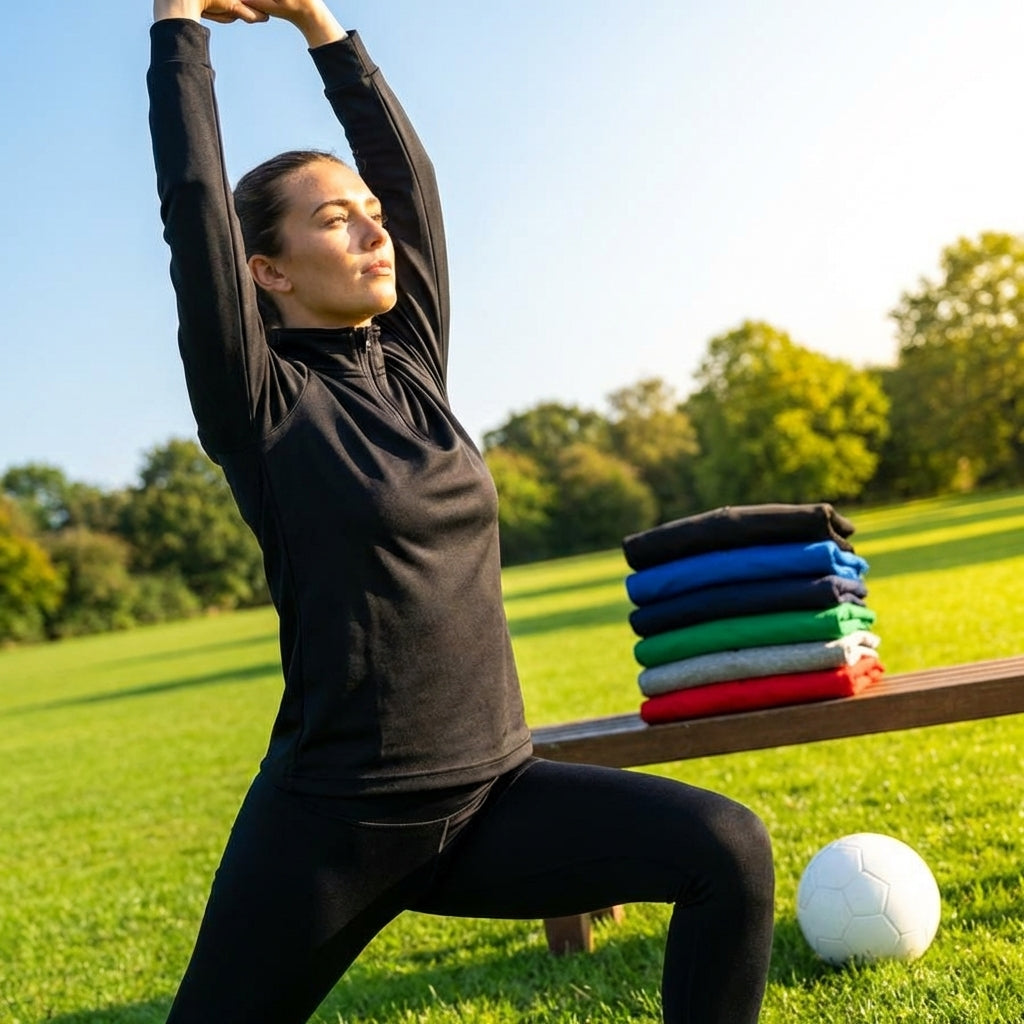 Women's tracksuit top in polyester with quarter zip and stand-up collar