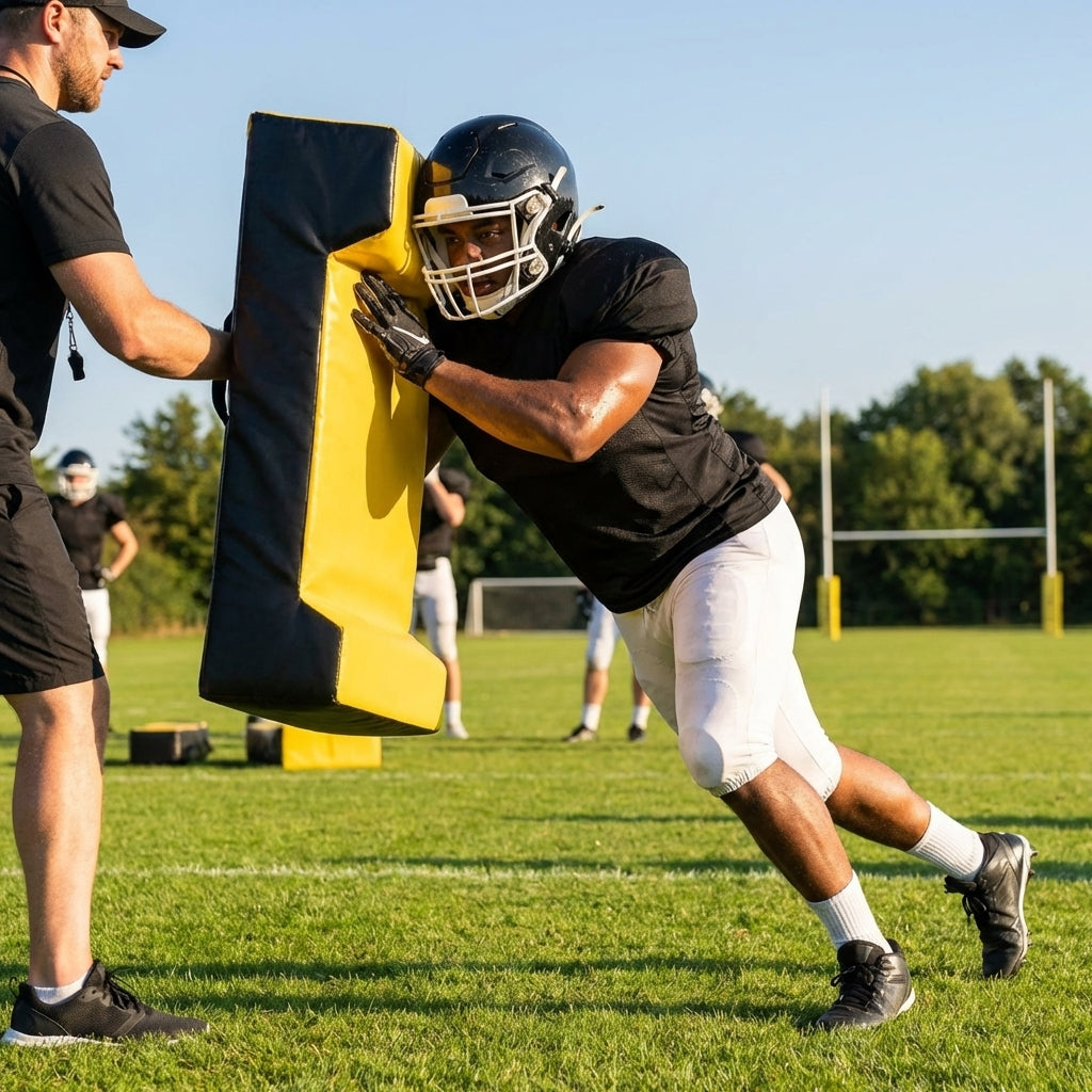 American Football Tackle Shield in blue and black with PVC and foam construction