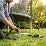 Trampoline anchor kits with steel anchors for outdoor use