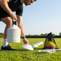 Lacrosse training marker cones in various vibrant colours