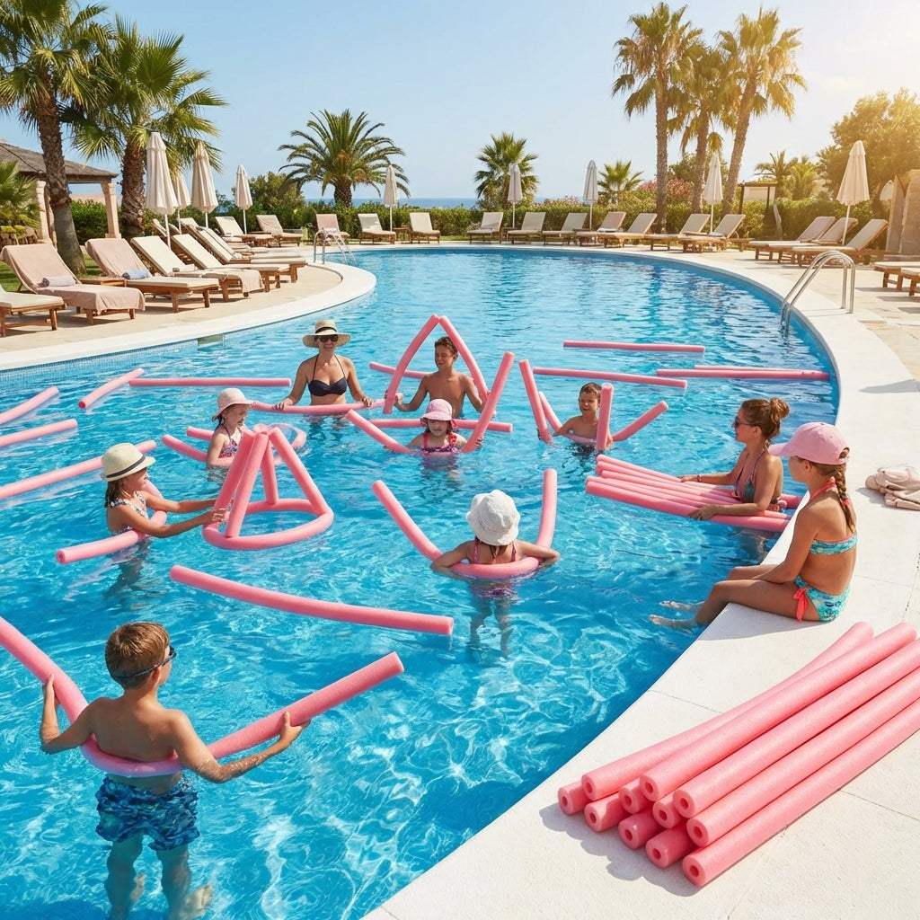 Colourful swimming pool noodles made from durable EVA foam
