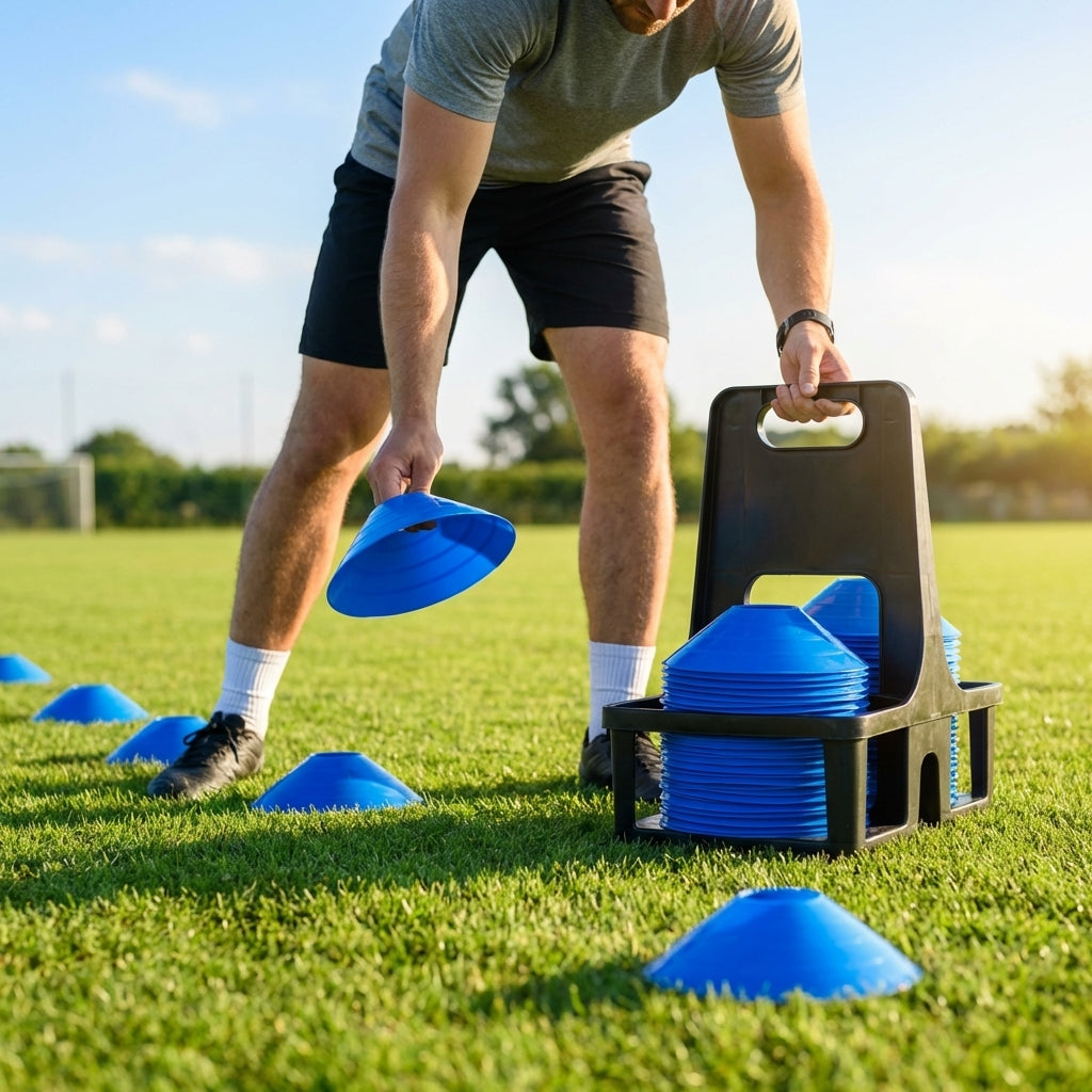 Colourful training marker cones for sports fields