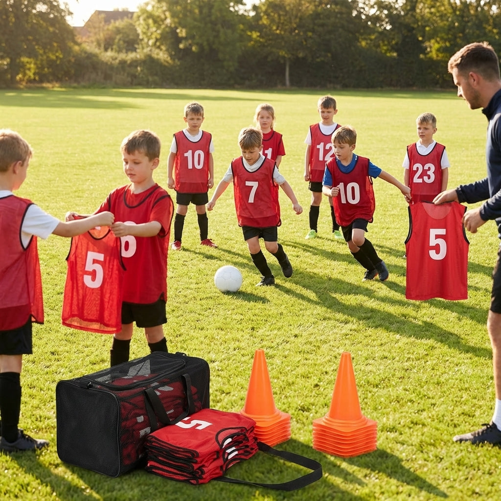 Sports team numbered bibs in vibrant colours for all ages