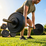 Black Olympic bumper plates made from Virgin rubber